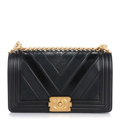 Chanel Caviar Suede Calfskin Chevron Medium Boy Flap Black 1 of 8