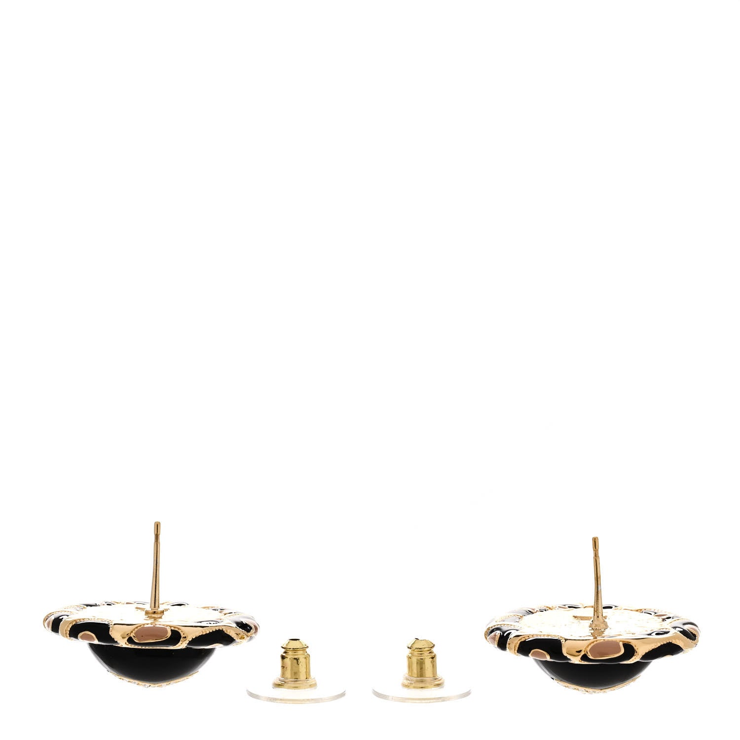 Chanel Metal Crystal Leopard Print CC Round Earrings Gold Black 3 of 5
