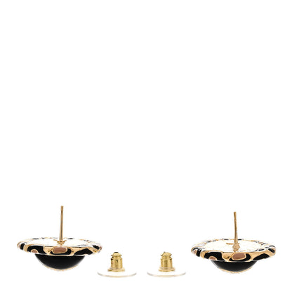 Chanel Metal Crystal Leopard Print CC Round Earrings Gold Black 3 of 5