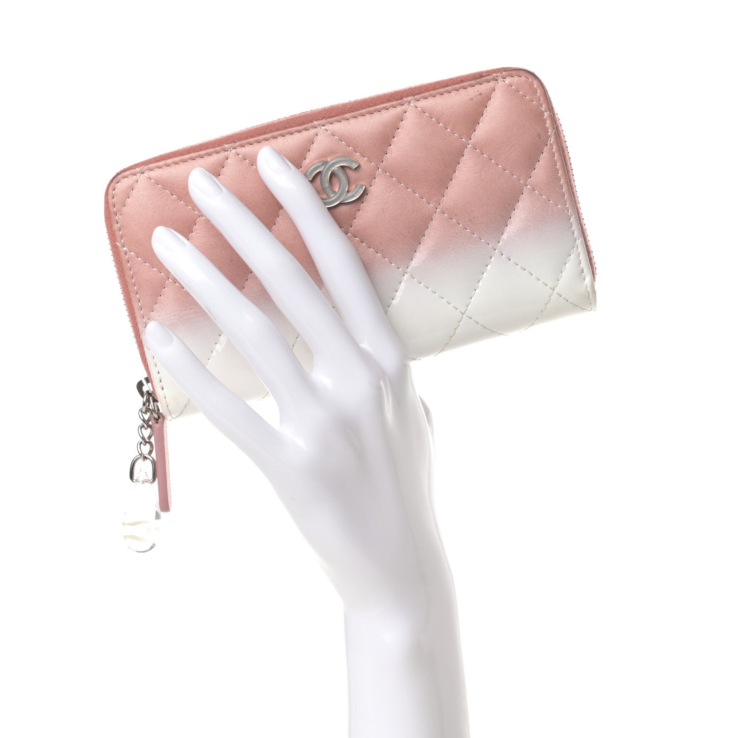 Chanel Ombre Patent Calfskin Quilted Small Zip Around Wallet Pink White 2 of 10