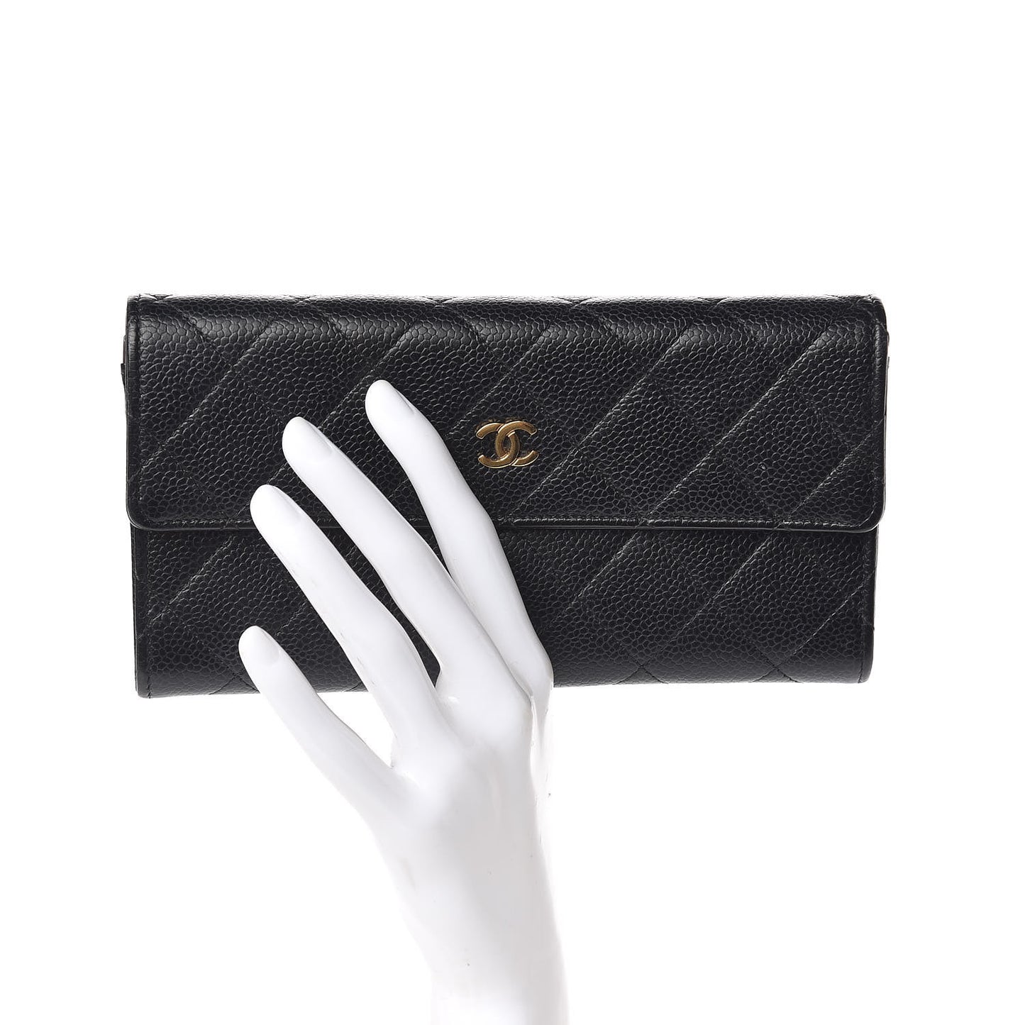 Caviar Quilted Large Gusset Flap Wallet Black