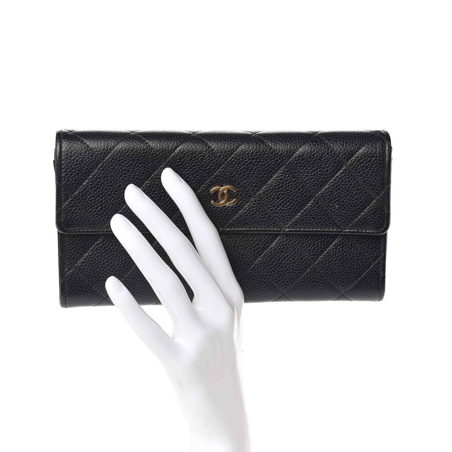 Chanel Caviar Quilted Large Gusset Flap Wallet Black 2 of 8