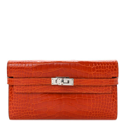 Hermes Matte Alligator Kelly Longue Wallet Orange 1 of 10