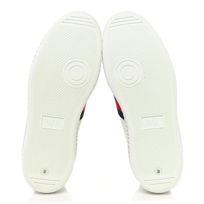 Gucci Calfskin Crystal Web Bee Embroidered Womens Ace Platform Sneakers 38 White 6 of 10