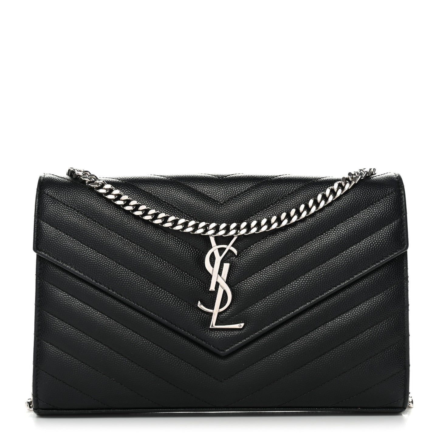 Grain De Poudre Matelasse Chevron Monogram Chain Wallet  Black
