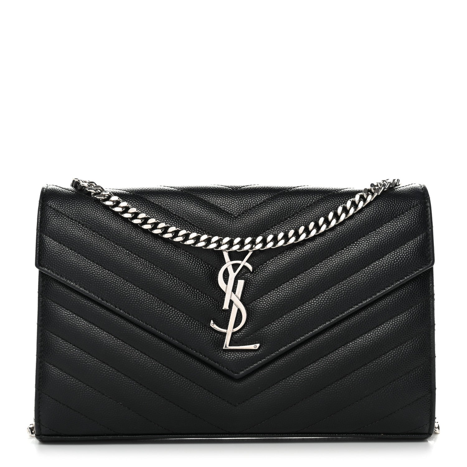 Saint Laurent Grain De Poudre Matelasse Chevron Monogram Chain Wallet  Black 1 of 12