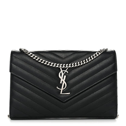 Saint Laurent Grain De Poudre Matelasse Chevron Monogram Chain Wallet  Black 1 of 12