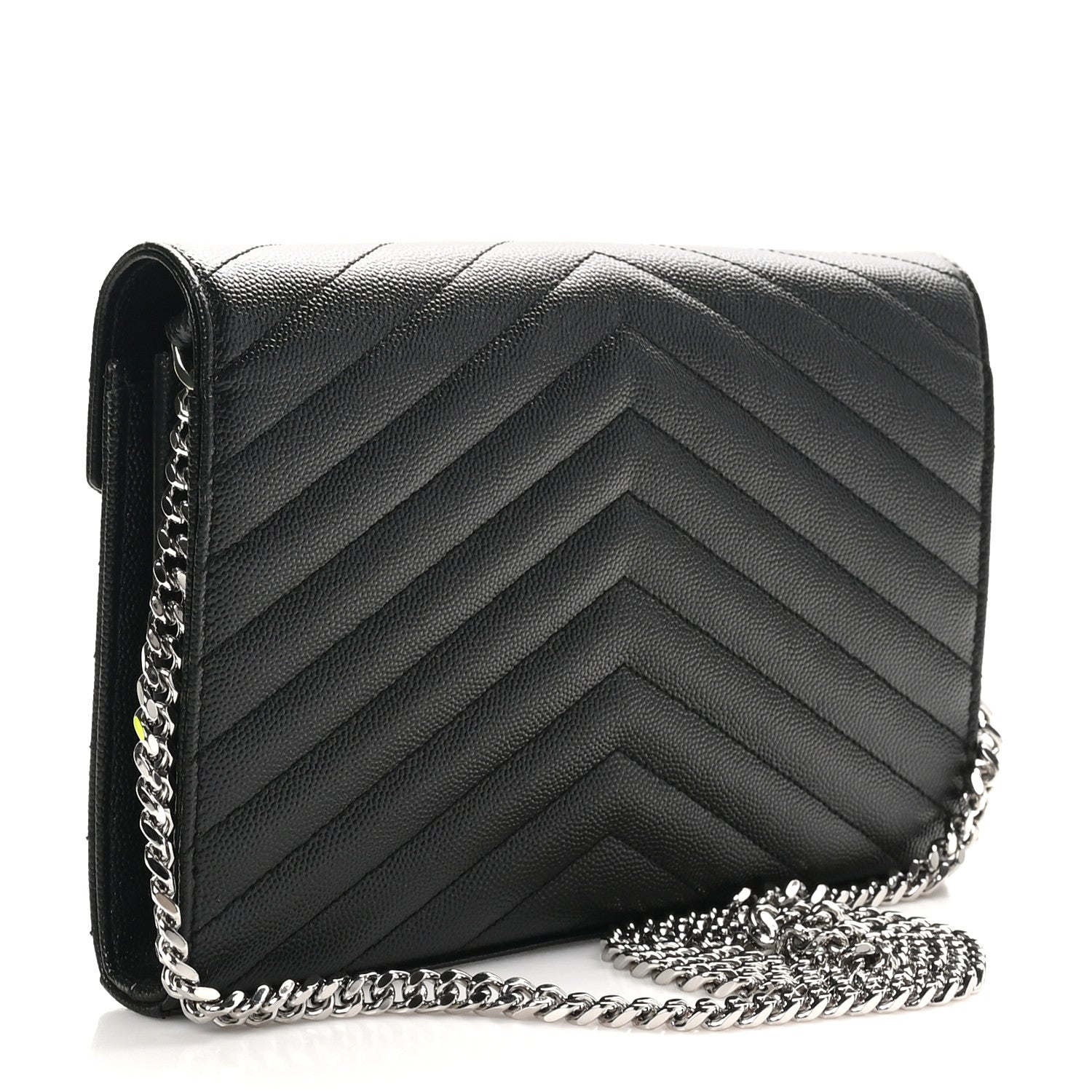 Saint Laurent Grain De Poudre Matelasse Chevron Monogram Chain Wallet Black 3 of 10