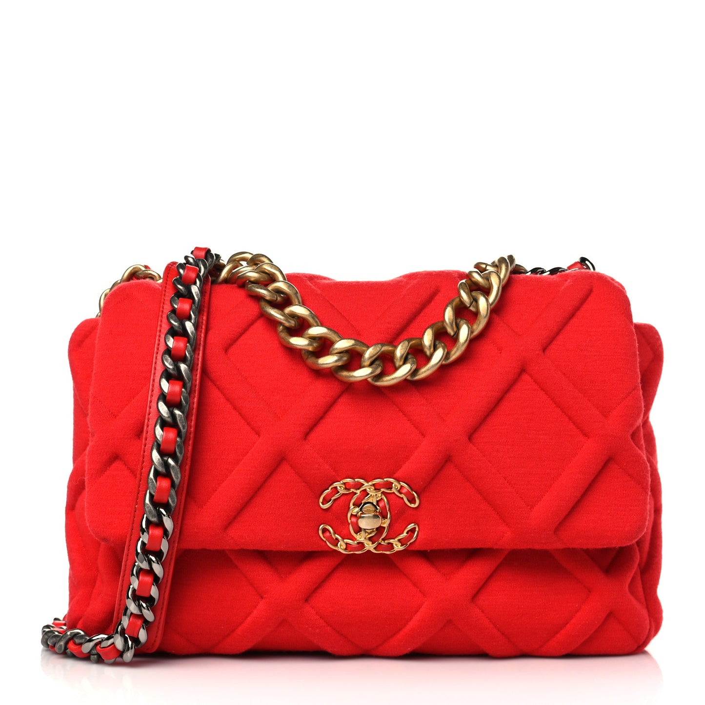 Jersey Lambskin Quilted Large Chanel 19 Flap Red