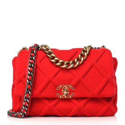 Chanel Jersey Lambskin Quilted Large Chanel 19 Flap Red 1 of 6