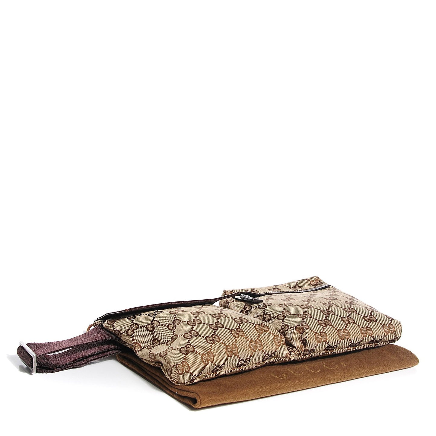 GG Monogram Web Double Pocket Belt Bag Dark Brown