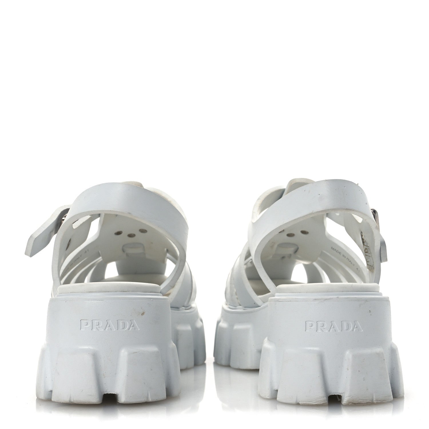 Prada Foam Rubber Metal Triangle Logo Monolith 55mm Cage Sandals 41 White 6 of 16