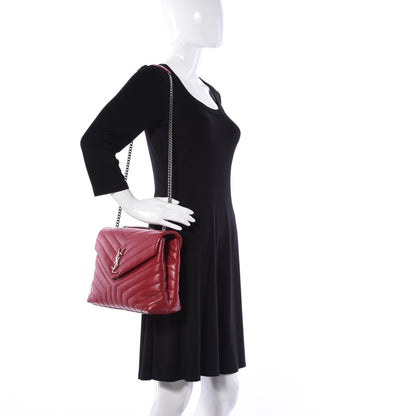 Saint Laurent Calfskin Y Quilted Monogram Medium Loulou Chain Satchel Lipstick Red 2 of 20