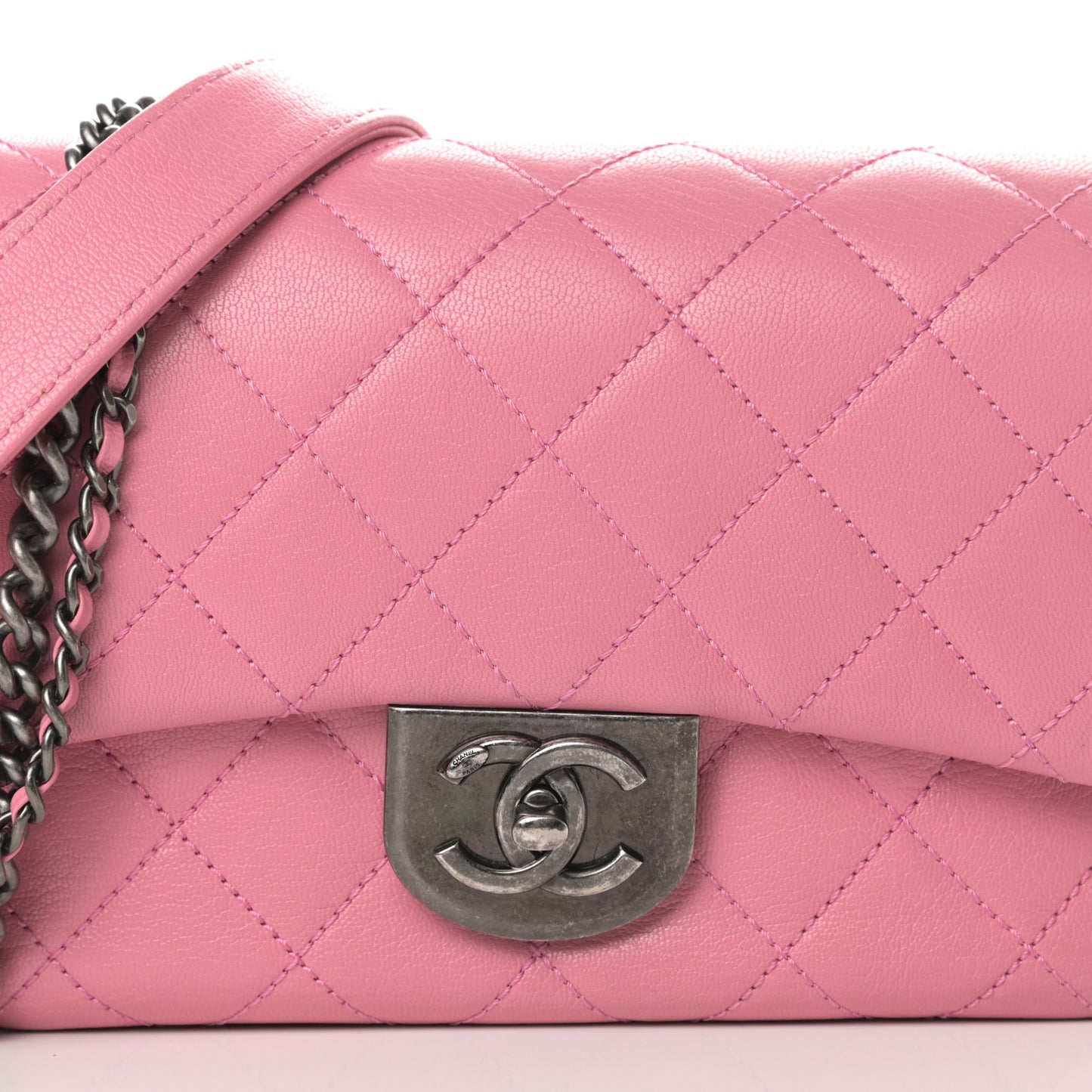 Shiny Goatskin Quilted Small Double Carry Waist Chain Flap Pink