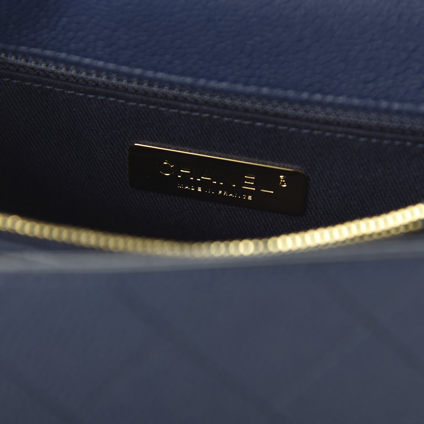 Grained Calfskin Stitched Flap Navy Blue
