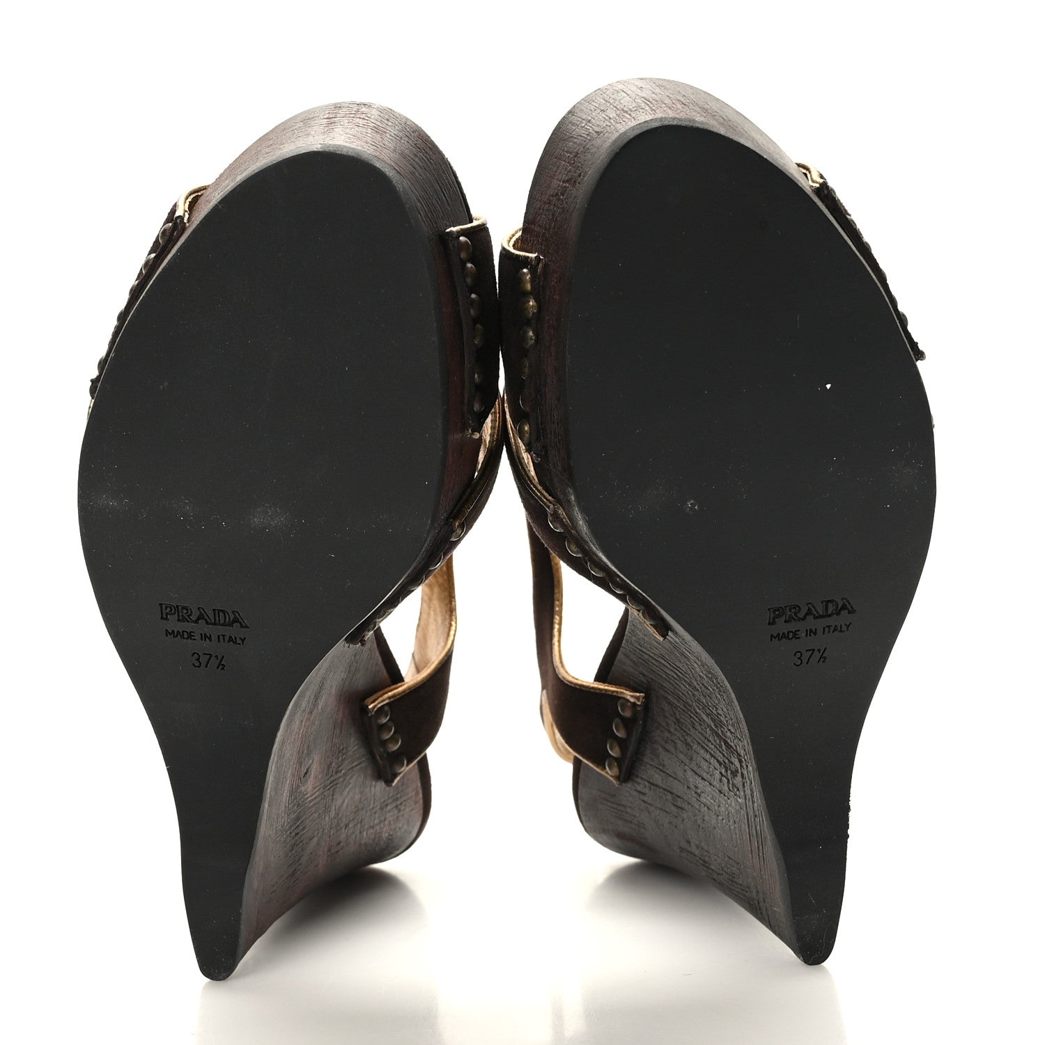 Prada Camoscio Platform Wedge Sandals 37.5 Moro 5 of 7