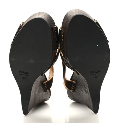 Prada Camoscio Platform Wedge Sandals 37.5 Moro 5 of 7