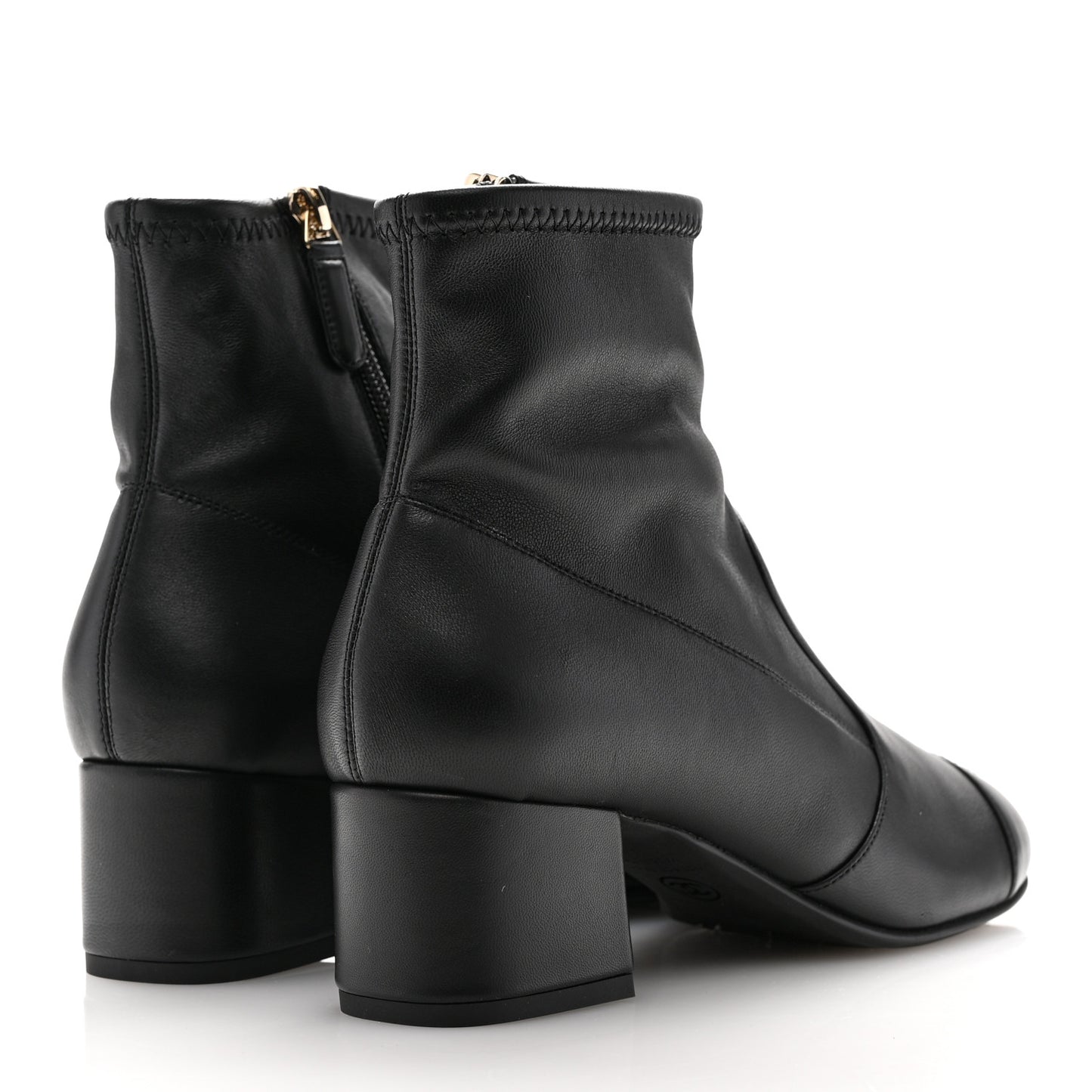 Stretch Lambskin Cap Toe CC Short Boots 37 Black