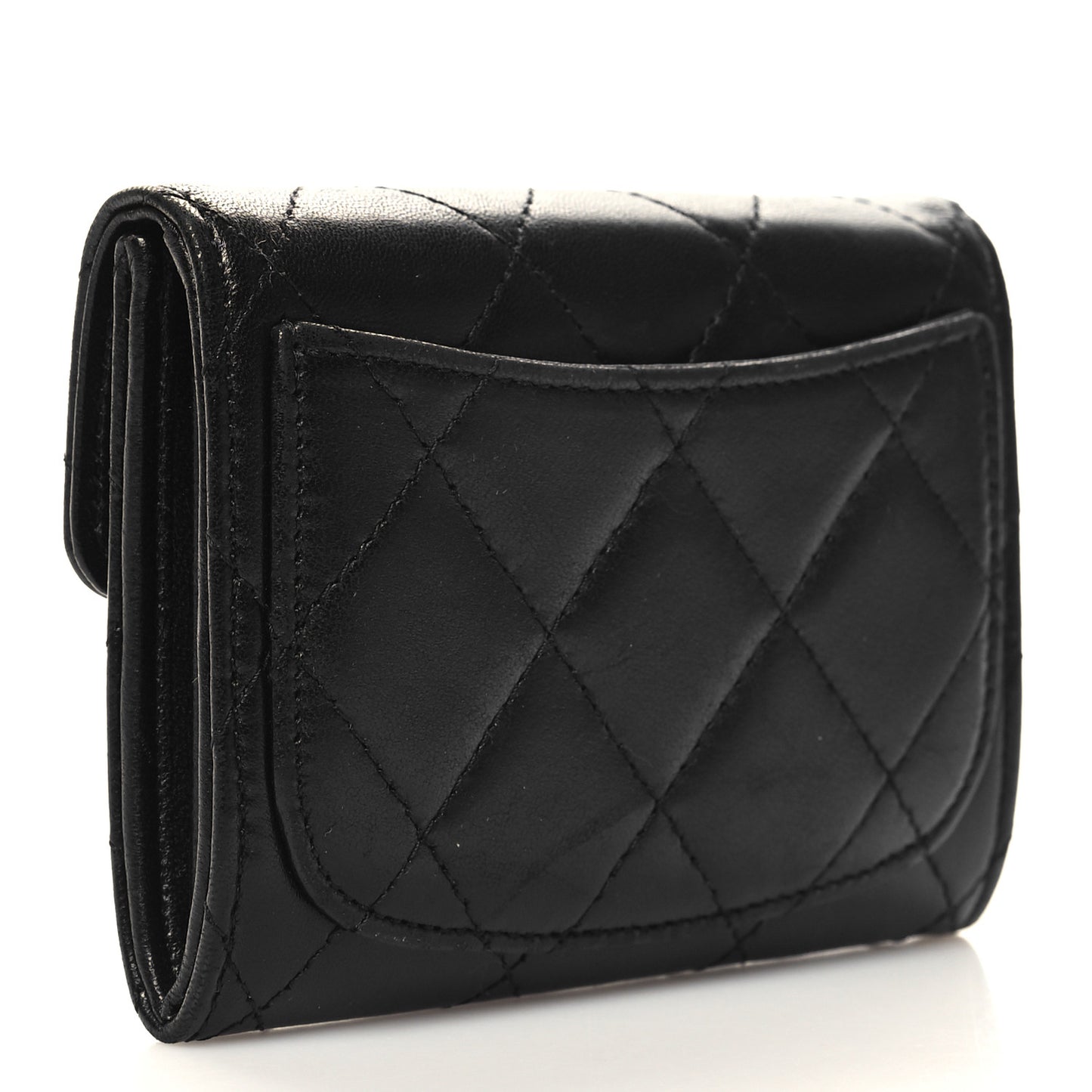 Lambskin Quilted Flap Card Holder Wallet Black