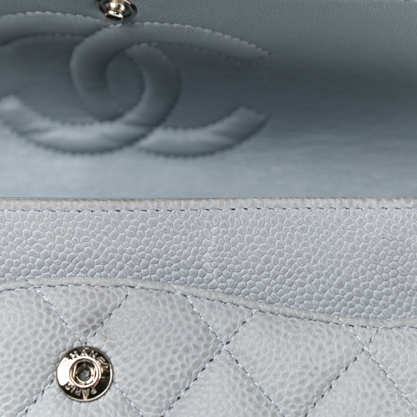 Iridescent Caviar Quilted Medium Double Flap Grey