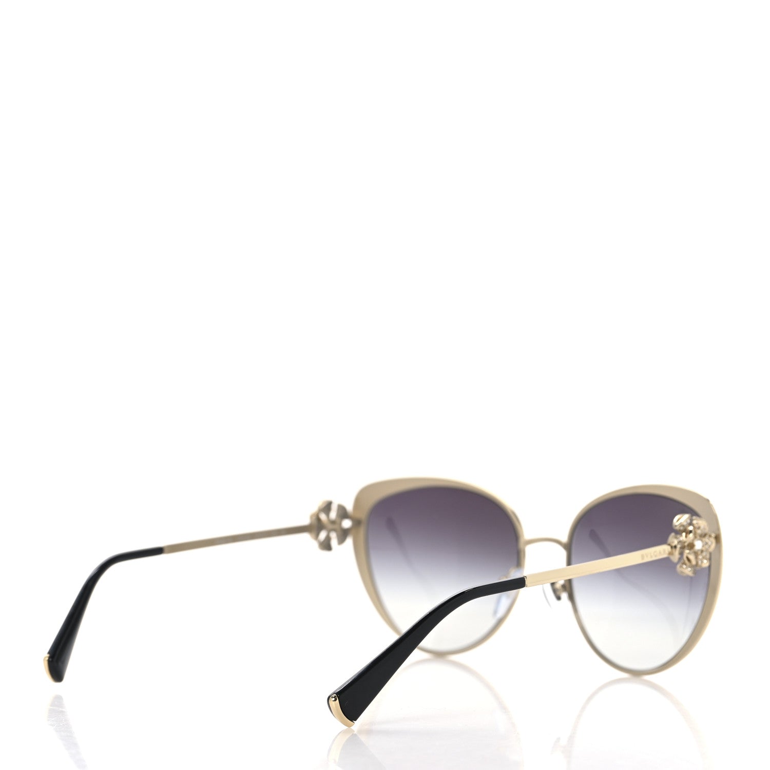Bulgari Metal Crystal Flower Cat Eye Sunglasses 6092-B Gold Black 4 of 7