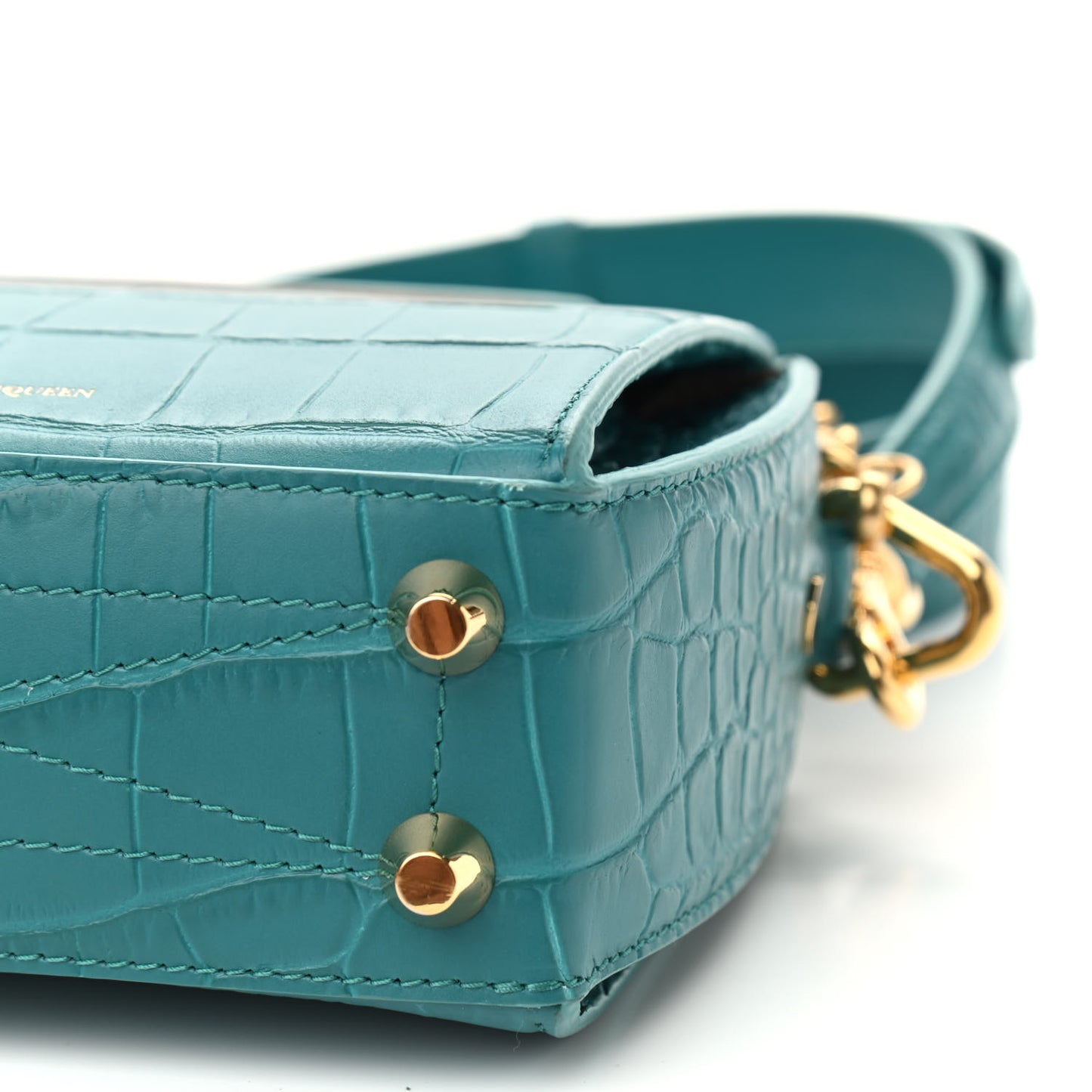 Calfskin Crocodile Embossed Box Shoulder Bag 16 Green