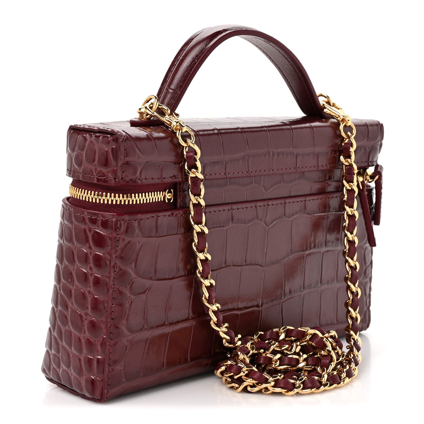 Calfskin Crocodile Embossed Crococo Exoticoco Vanity With Chain Dark Burgundy