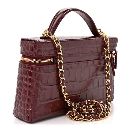 Chanel Calfskin Crocodile Embossed Crococo Exoticoco Vanity With Chain Dark Burgundy 3 of 11