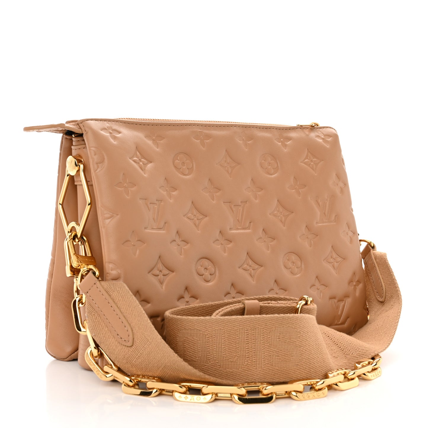 Lambskin Embossed Monogram Coussin PM Camel