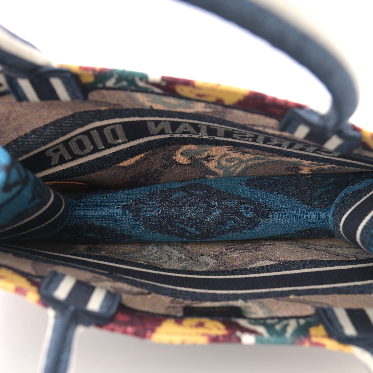 Christian Dior Canvas Embroidered Paisley Medium Book Tote Blue Multicolor 5 of 10