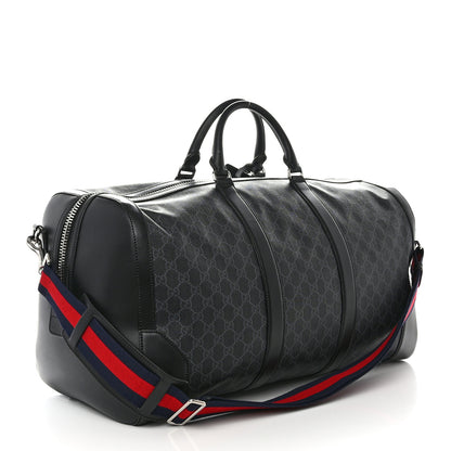Gucci Soft GG Supreme Monogram Appia Calfskin Web Large Carry On Duffle Bag Black Grey 2 of 9