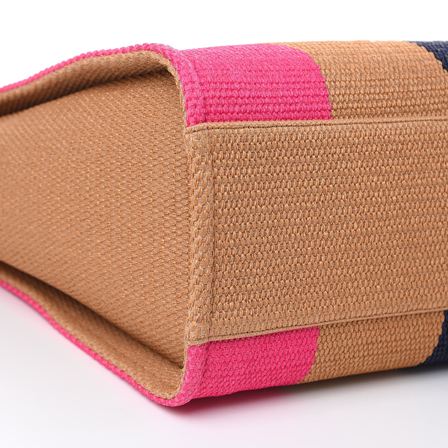 Chanel Straw Raffia Calfskin Striped Large Deauville Tote Dark Beige Fuchsia Navy Blue 8 of 9