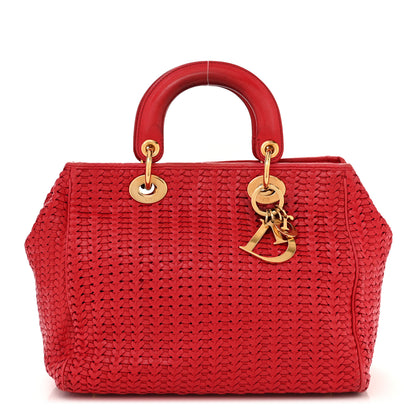 Christian Dior Lambskin Woven Medium Lady Dior Shopping Tote Red 1 of 17