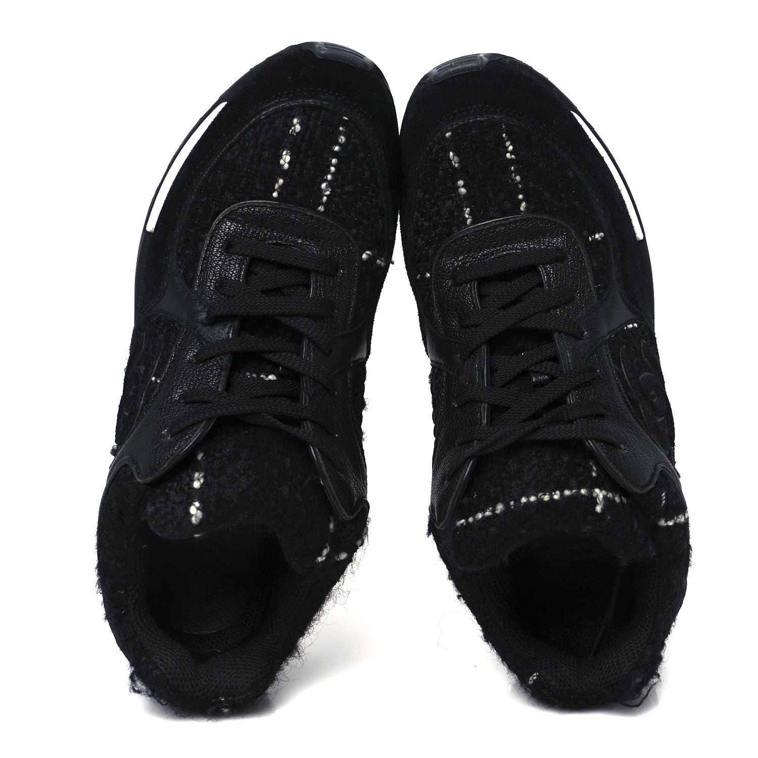 Chanel Tweed Suede Goatskin CC Sneakers 37 Black White 2 of 9