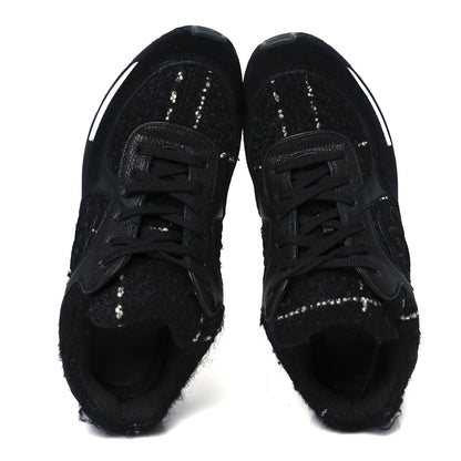 Chanel Tweed Suede Goatskin CC Sneakers 37 Black White 2 of 9