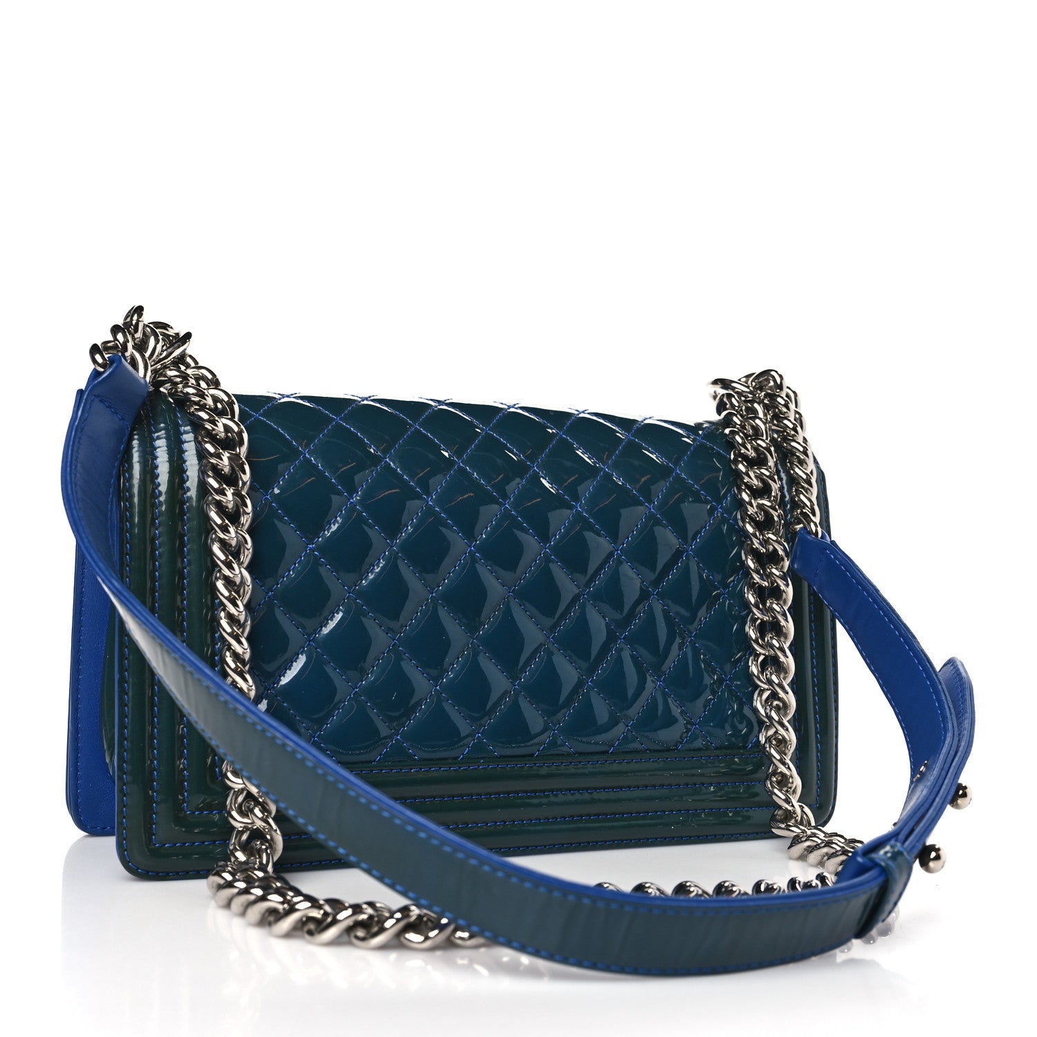 Chanel Patent Calfskin Quilted Medium Plexiglass Boy Flap Blue 3 of 9