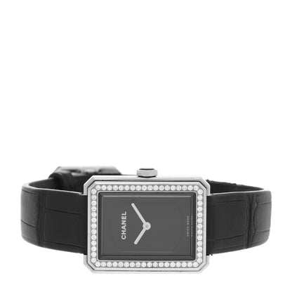 Chanel Stainless Steel Alligator Diamond Bezel 21mm Boy-Friend Quartz Watch Black 2 of 5