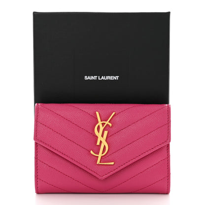 Saint Laurent Grain De Poudre Matelasse Chevron Small Monogram Envelope Wallet Fuxia Couture 8 of 8