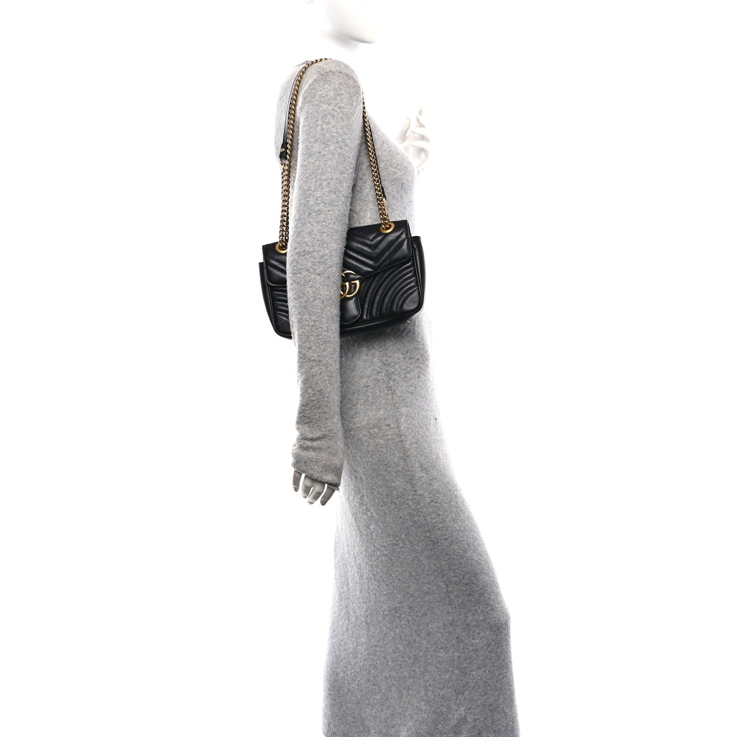 Gucci Calfskin Matelasse Small GG Marmont Shoulder Bag Black 2 of 11