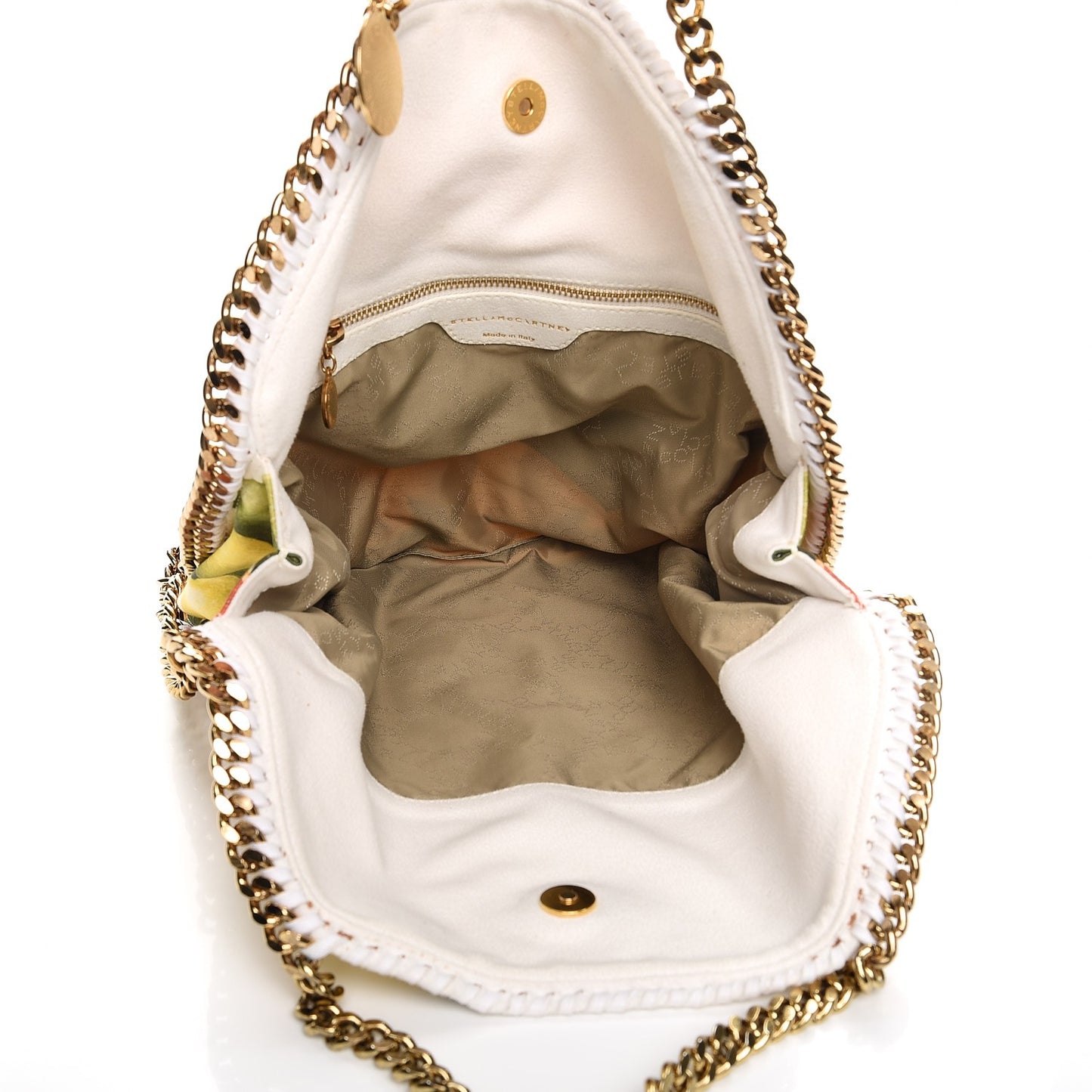 Cotton Canvas Fruit Print Small Falabella Fold Over Tote White