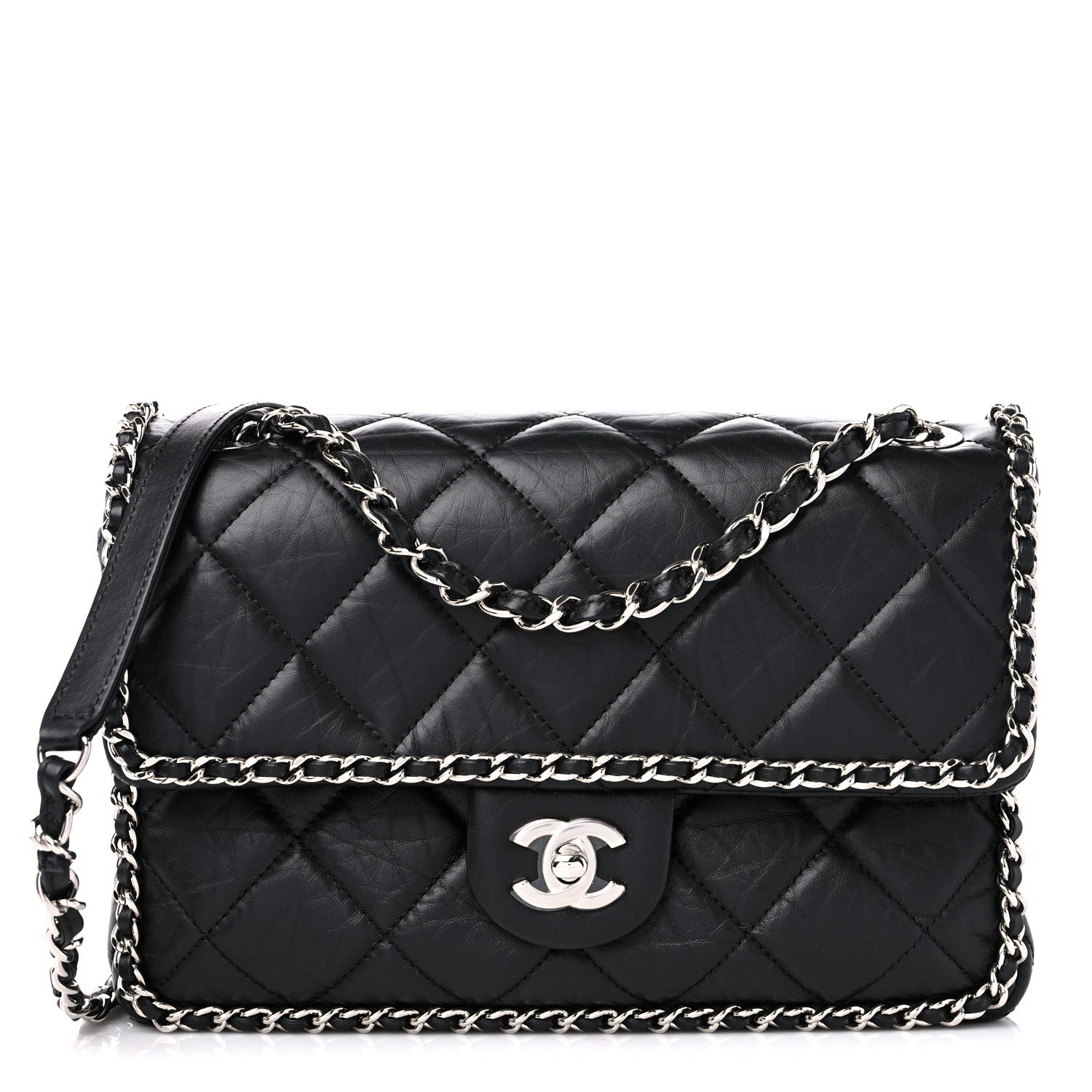 Chanel Crumpled Calfskin Medium Chain All Over Flap Black 1 of 9