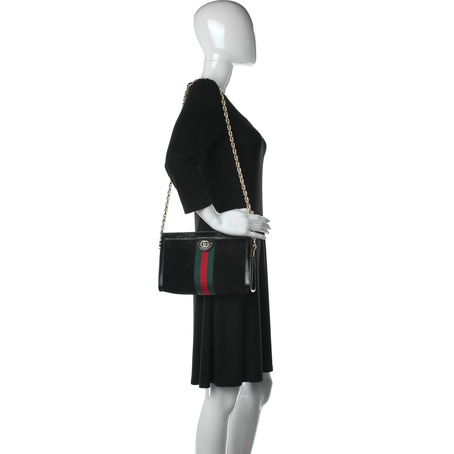 Suede Patent GG Web Small Ophidia Chain Shoulder Bag Black
