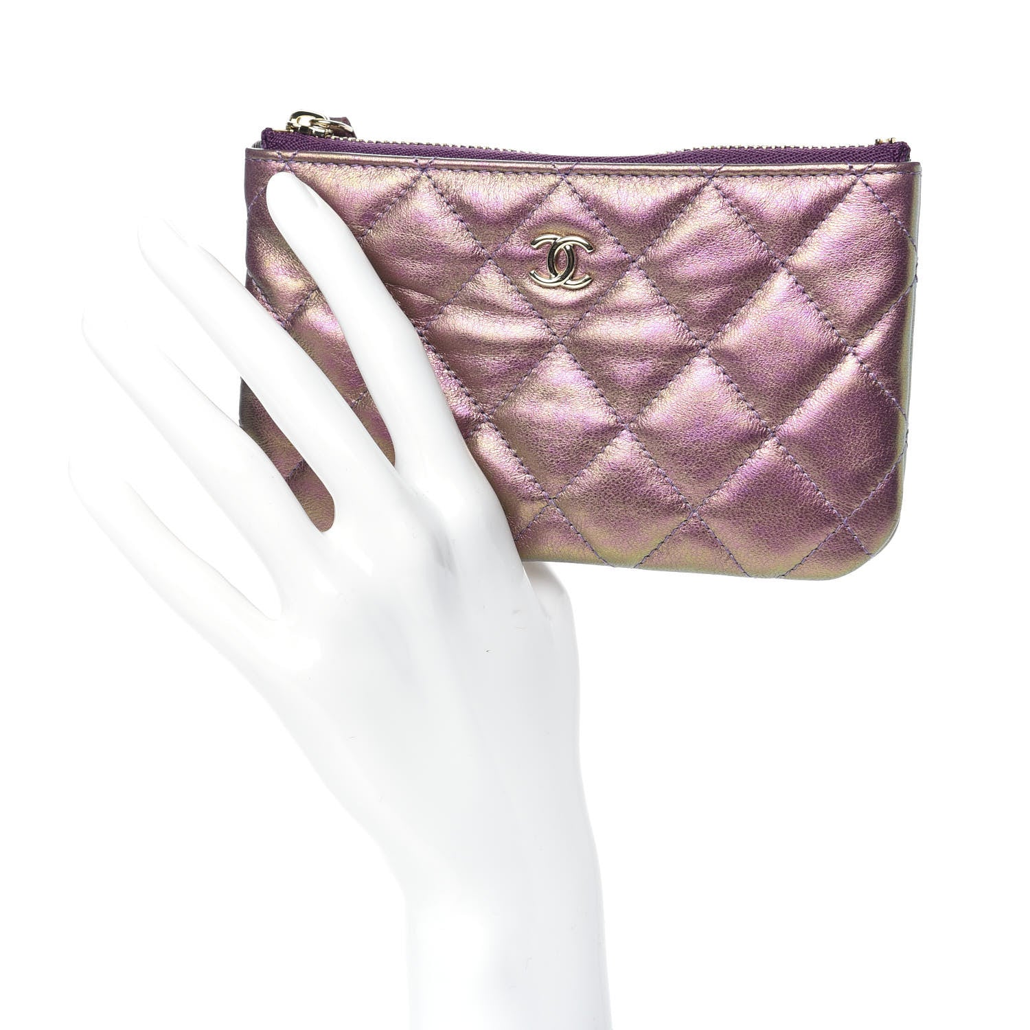 Chanel Iridescent Lambskin Quilted Small Cosmetic Case Purple 2 of 8