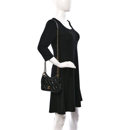Chanel Shiny Crumpled Calfskin Quilted Small Wavy CC Hobo Black 2 of 10