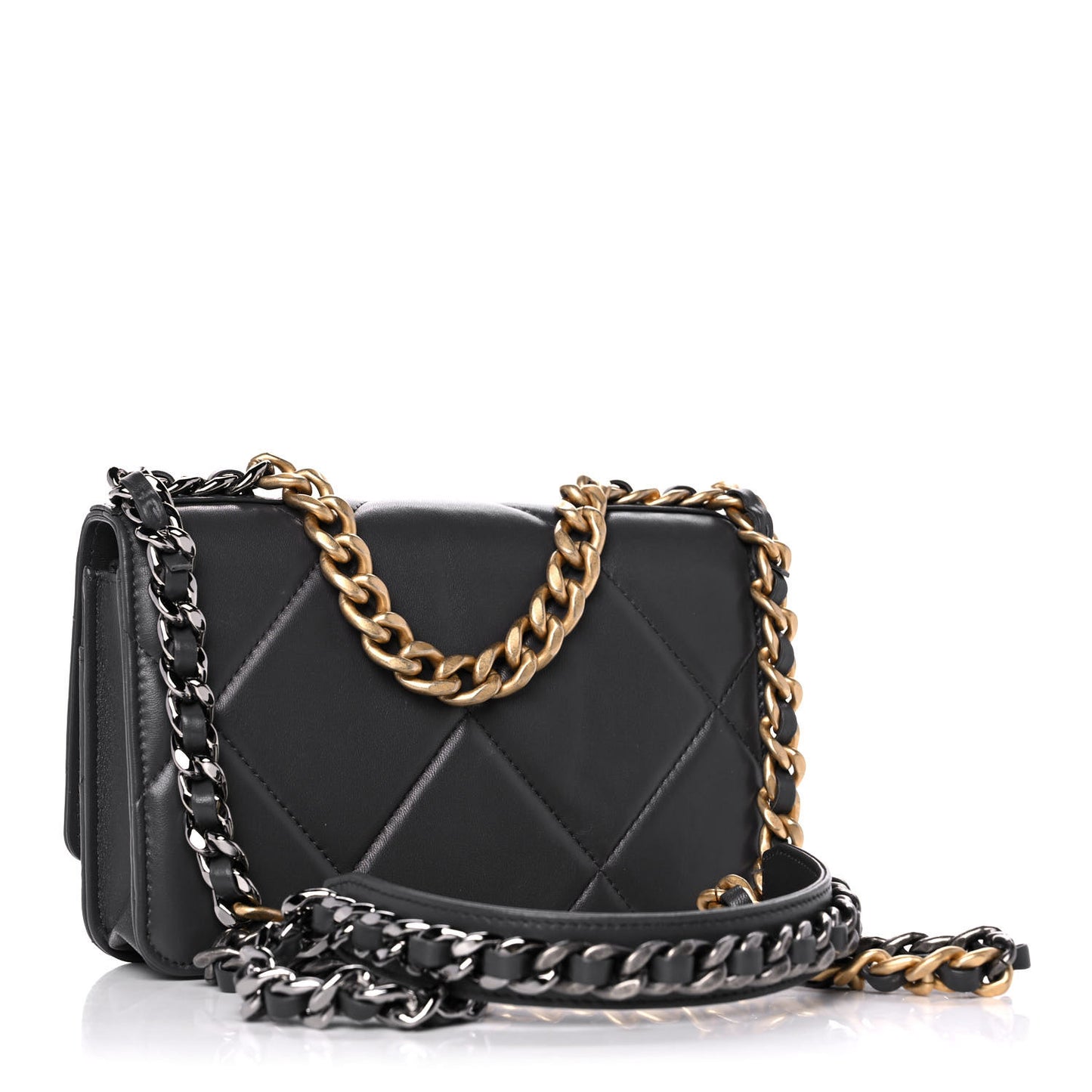 Lambskin Quilted Chanel 19 Wallet On Chain WOC Dark Grey