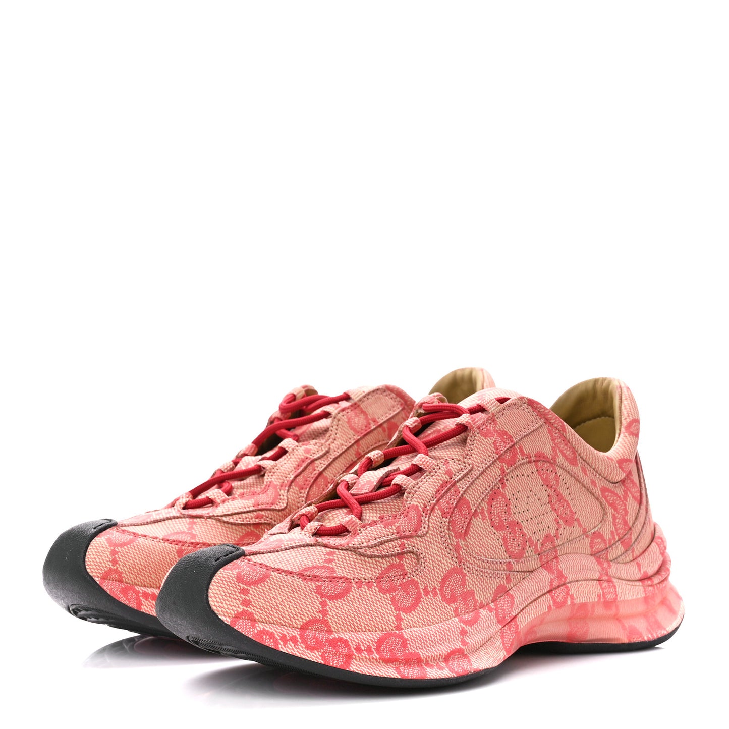 Ultralight Plume Calfskin Monogram Printed Mens Gucci Run Sneakers 8 Beige Hibiscus Red