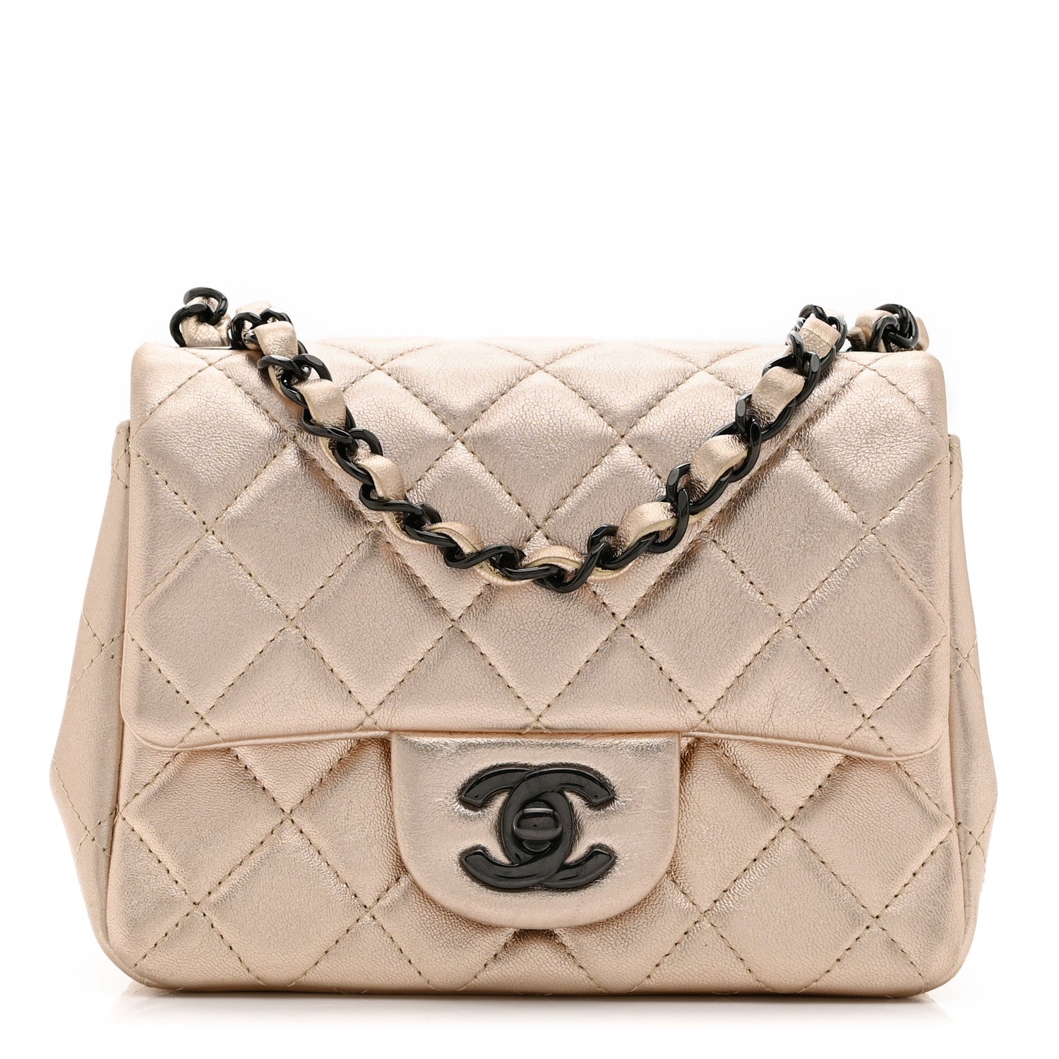 Chanel Metallic Lambskin Quilted Mini Square Flap Gold Black 1 of 10