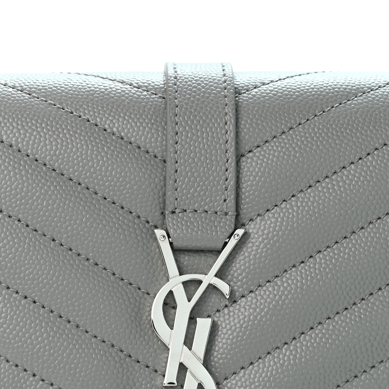 Saint Laurent Grain De Poudre Textured Mixed Matelasse Triquilt Monogram Clutch New Stone Grey 8 of 13