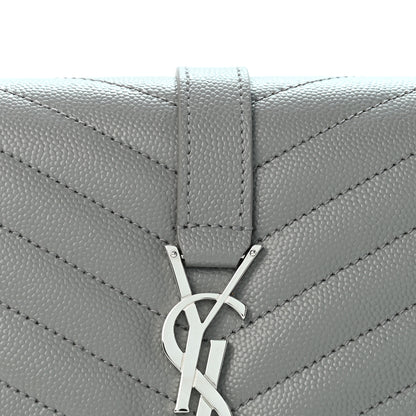 Saint Laurent Grain De Poudre Textured Mixed Matelasse Triquilt Monogram Clutch New Stone Grey 8 of 13
