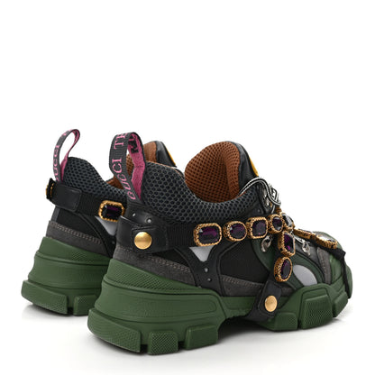 Gucci X SEGA Mesh Suede Calfskin Removable Crystals Flashtrek Sneakers 36 Loess Black Olive Green 4 of 8